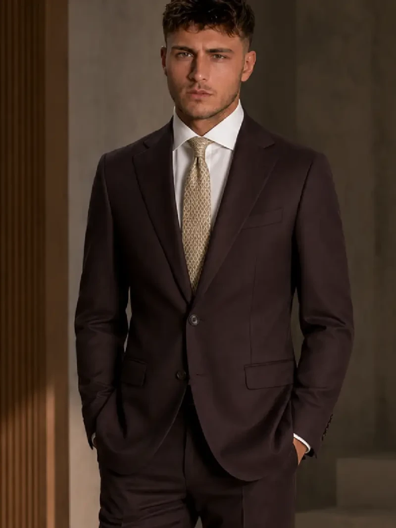 Brighton Cotton Solid Dark Brown Suit Model