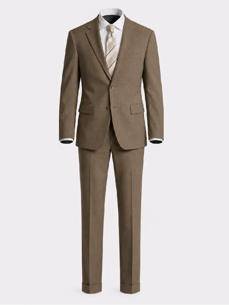 Brighton Cotton Solid Dark Camel Suit Ghost Mannequin