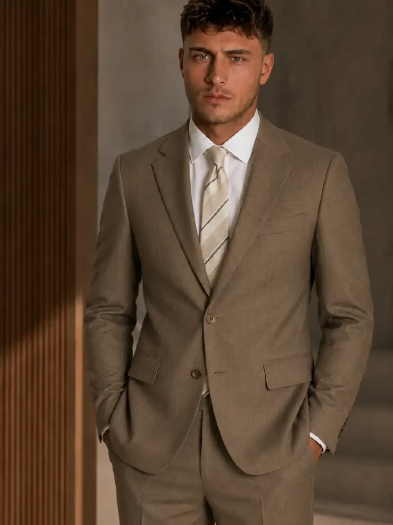 Brighton Cotton Solid Dark Camel Suit Model