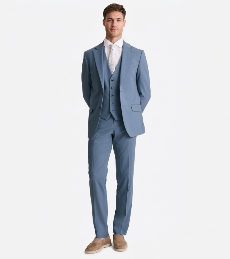 Brighton Cotton Solid Light Blue Suit Front