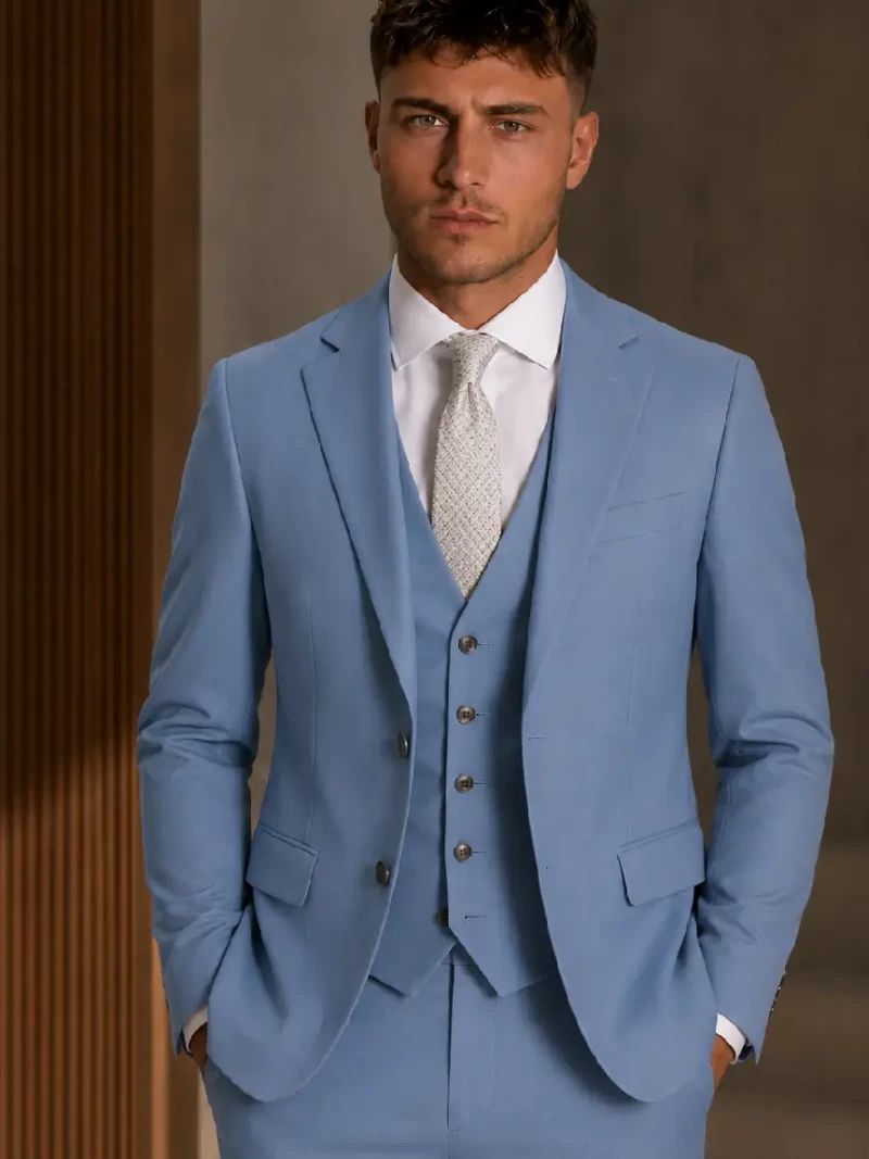 Brighton Cotton Solid Light Blue Suit Model