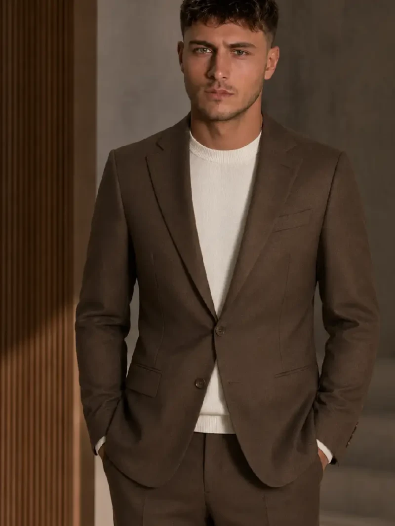 Brighton Solid Brown Cotton Suit Model