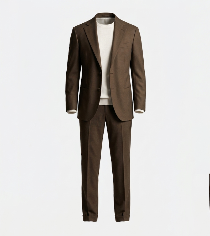 Brighton Solid Brown Cotton Suit