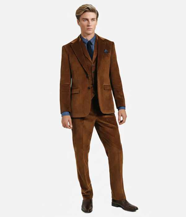 Bromley Corduroy Solid Brown Suit Front