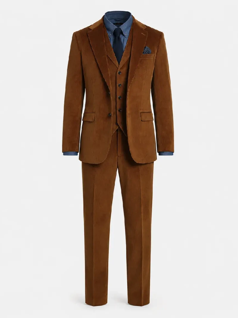 Bromley Corduroy Solid Brown Suit Ghost Mannequin
