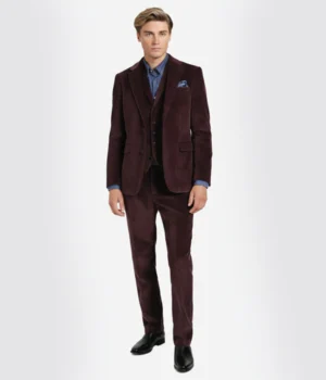 Bromley Corduroy Solid Burgundy Suit Front