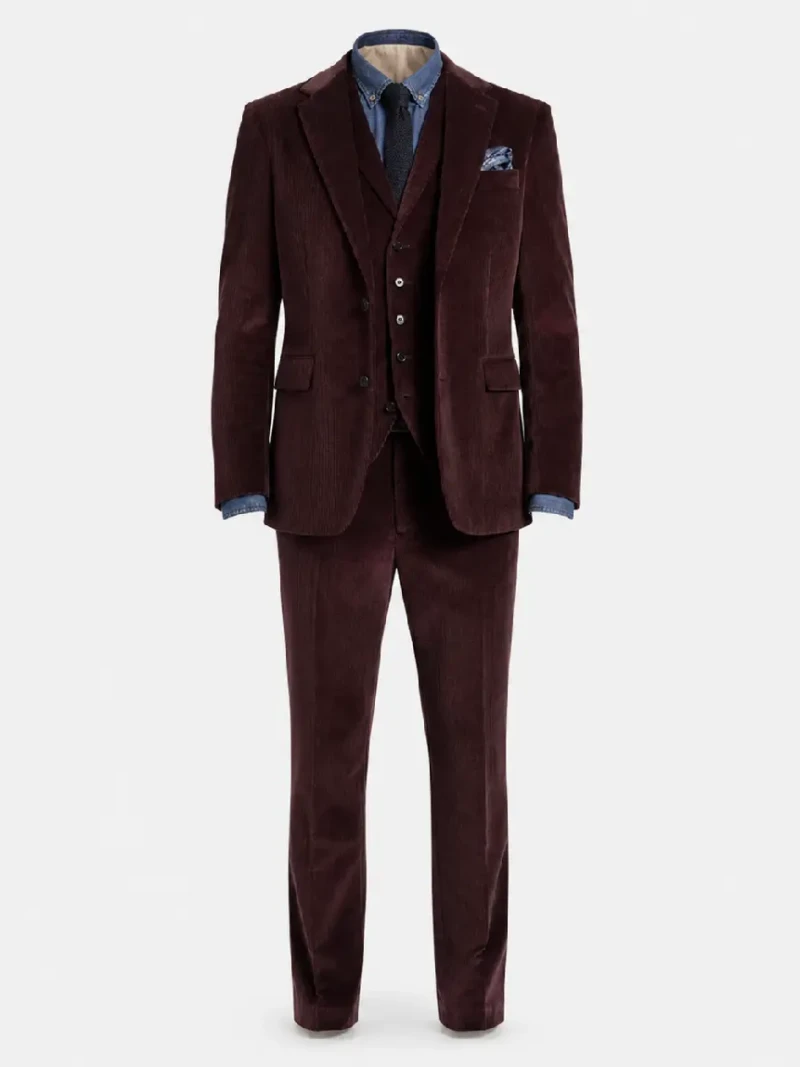 Bromley Corduroy Solid Burgundy Suit Ghost Mannequin