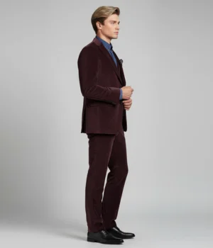 Bromley Corduroy Solid Burgundy Suit Side