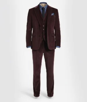 Bromley Corduroy Solid Burgundy Suits