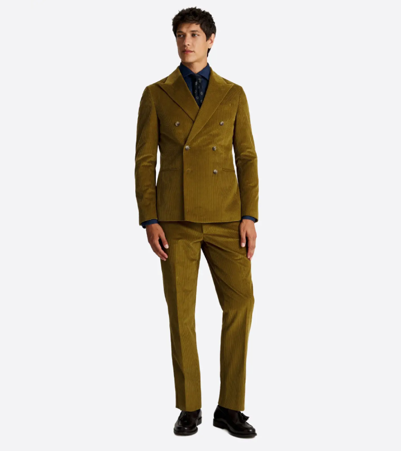 Bromley Corduroy Solid Olive Suit Front