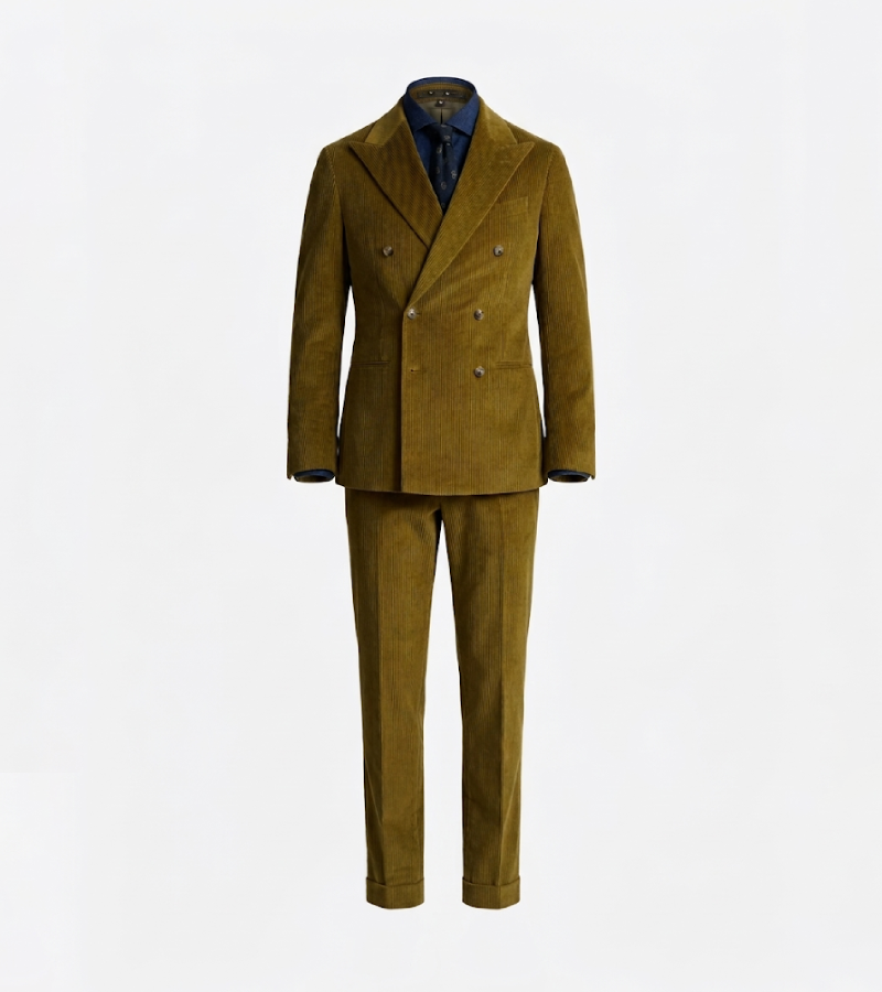 Bromley Corduroy Solid Olive Suit