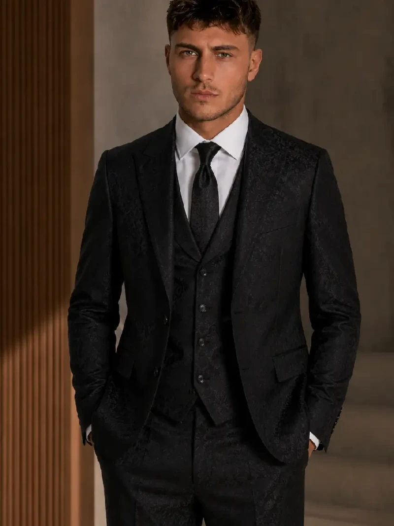 Eastford Polyester Jacquard Black Suit Model