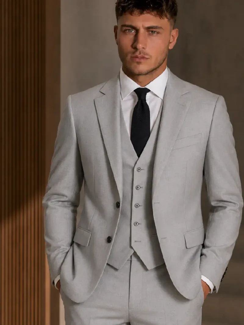 Eastford Polyester Plain Light Grey Suit Model