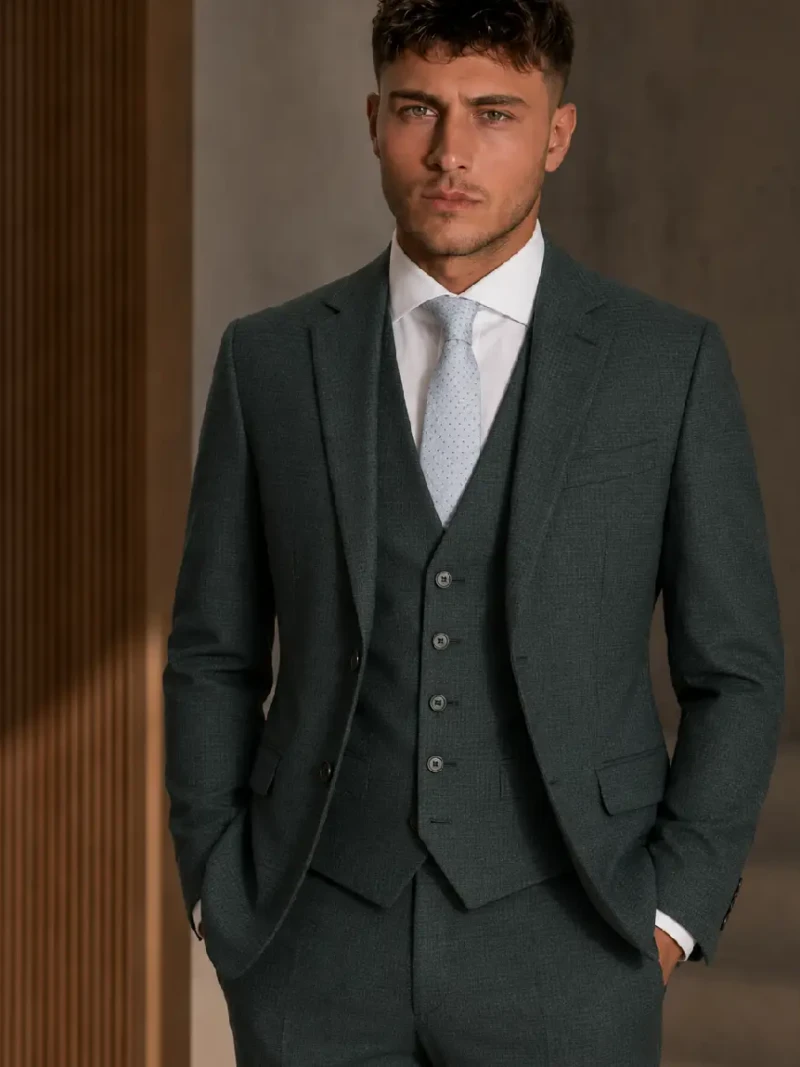 Eastford Polyester Puppytooth Dark Green Suit Model