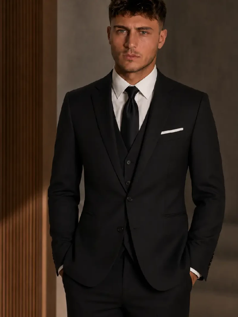 Eastford Polyester Solid Black Suit Model