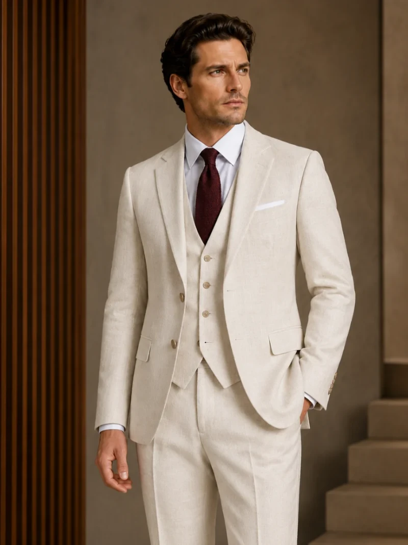 Fairmont Linen Solid Cream Suit