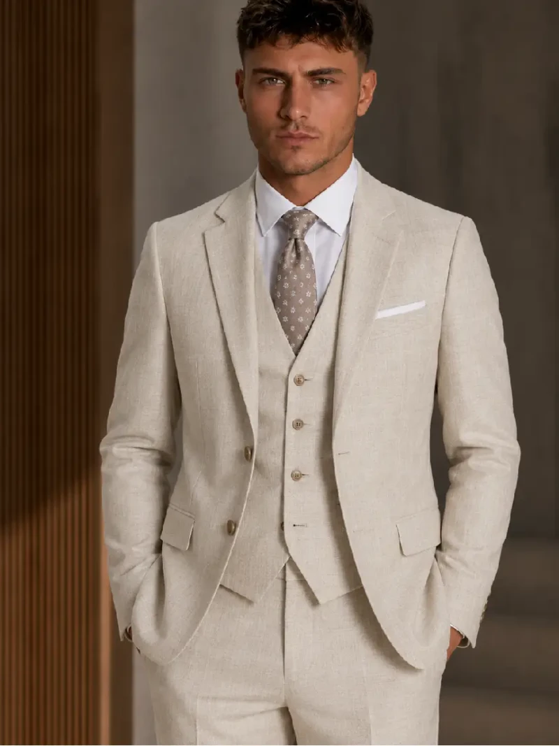 Fairmont Linen Solid Cream Suit Model