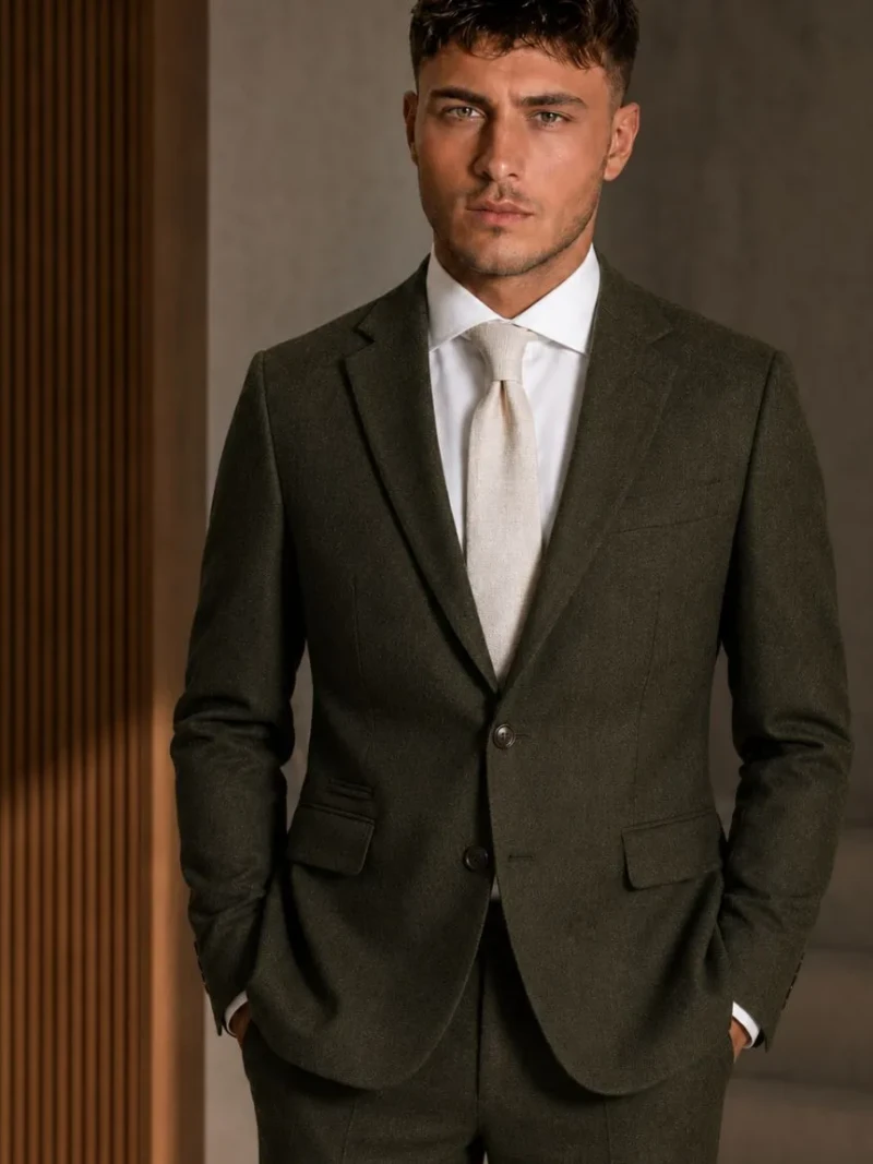 Harrington Donegal Khaki Wool Suit Model Shoot