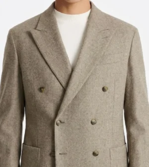 Harrington Herringbone Wool Beige Suit Closeup