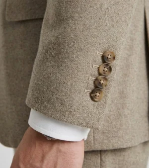 Harrington Herringbone Wool Beige Suit Cuffs