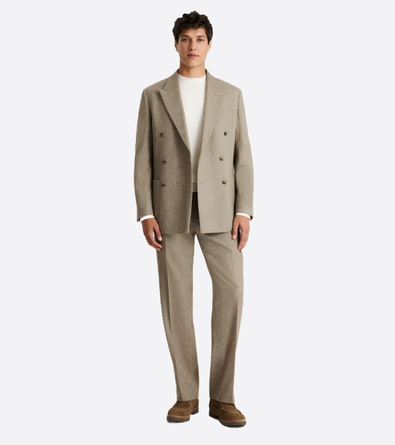 Harrington Herringbone Wool Beige Suit Front