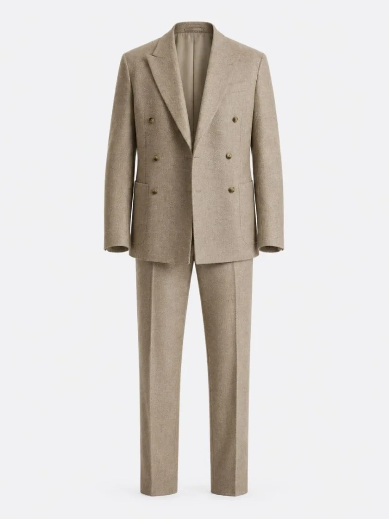 Harrington Herringbone Wool Beige Suit Ghost Mannequin