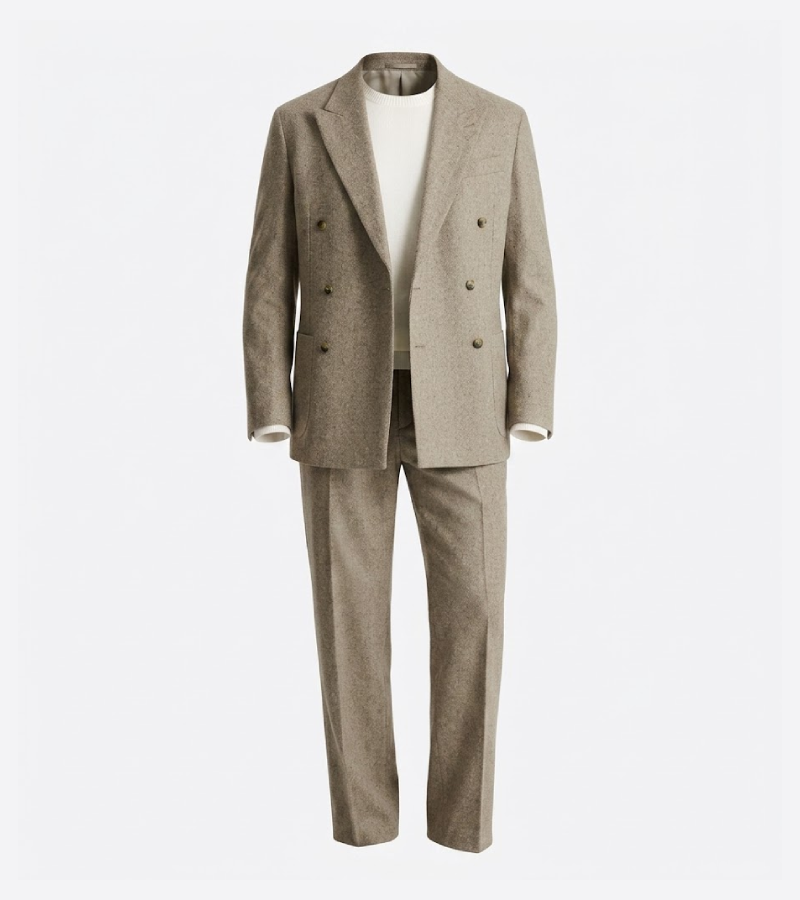 Harrington Herringbone Wool Beige Suit