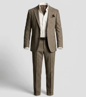 Harrington Herringbone Wool Brown Suit