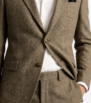 Harrington Herringbone Wool Brown Suit Closeup