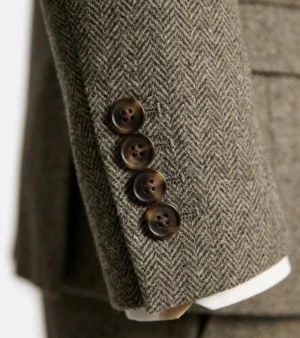 Harrington Herringbone Wool Brown Suit Cuff