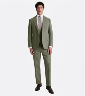 Harrington Wool Herringbone Olive Suit Front