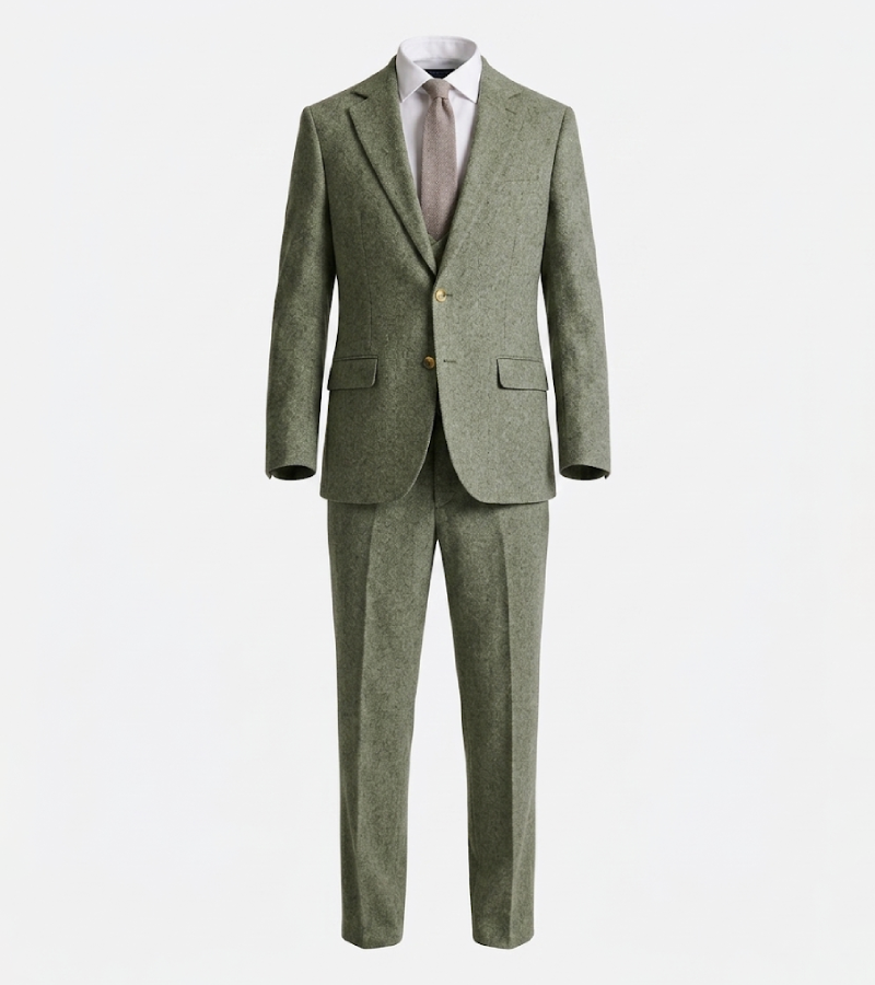 Harrington Wool Herringbone Olive Suit