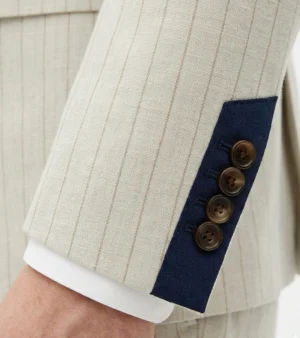 Harrington Wool Pinstripe Cream Suit Cuffs