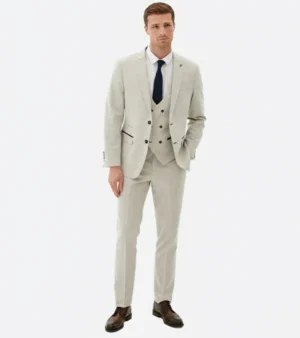 Harrington Wool Pinstripe Cream Suit Front