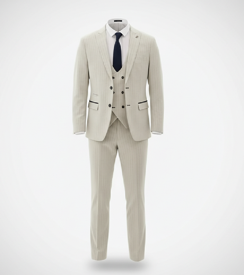 Harrington Wool Pinstripe Cream Suit