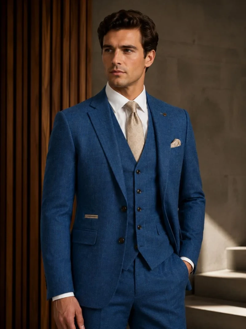 Harrington Wool Plaid Blue Suit Model