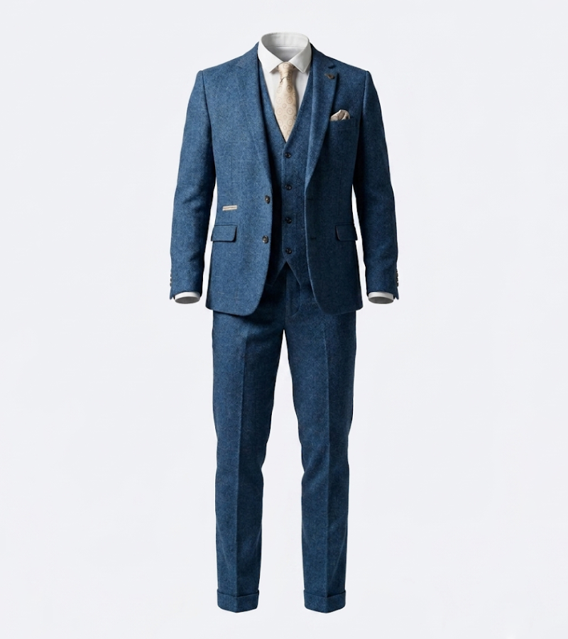 Harrington Wool Plaid Blue Suit