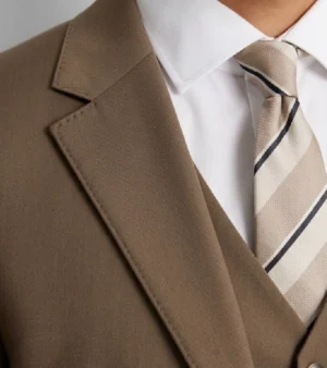 Harrington Wool Plaid Dark Camel Suit Collar