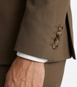 Harrington Wool Plaid Dark Camel Suit Cuff