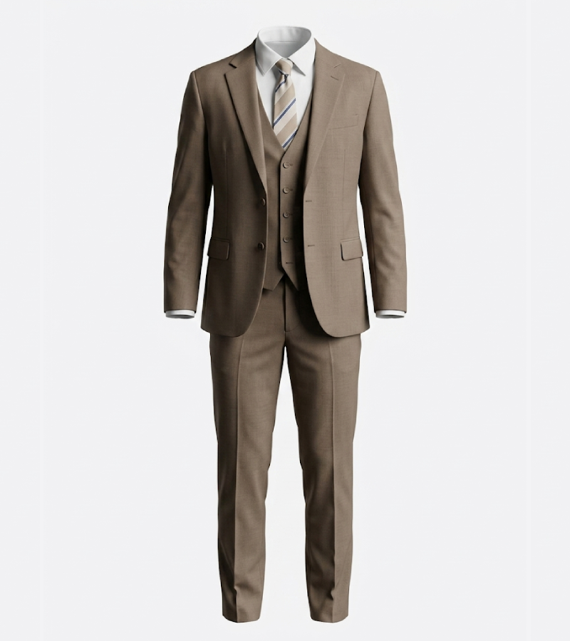 Harrington Wool Plaid Dark Camel Suit