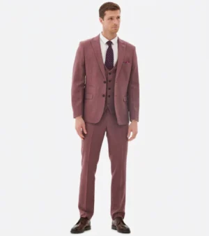 Harrington Wool Plaid Dark Pink Suit Front
