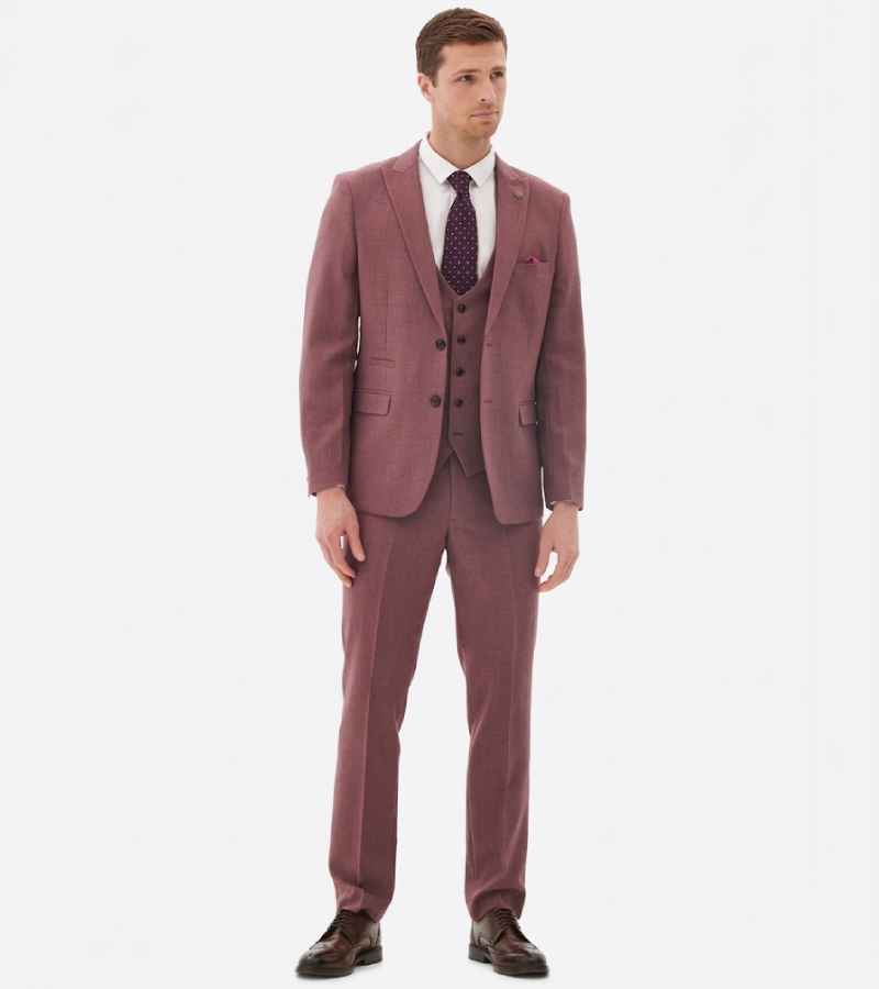 Harrington Wool Plaid Dark Pink Suit Front