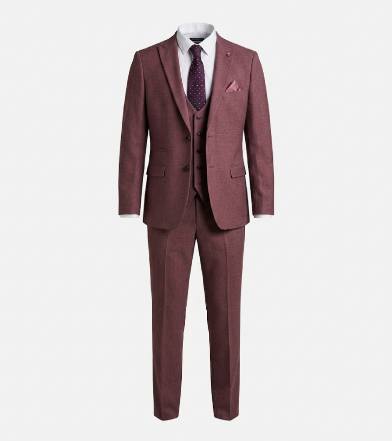 Harrington Wool Plaid Dark Pink Suit