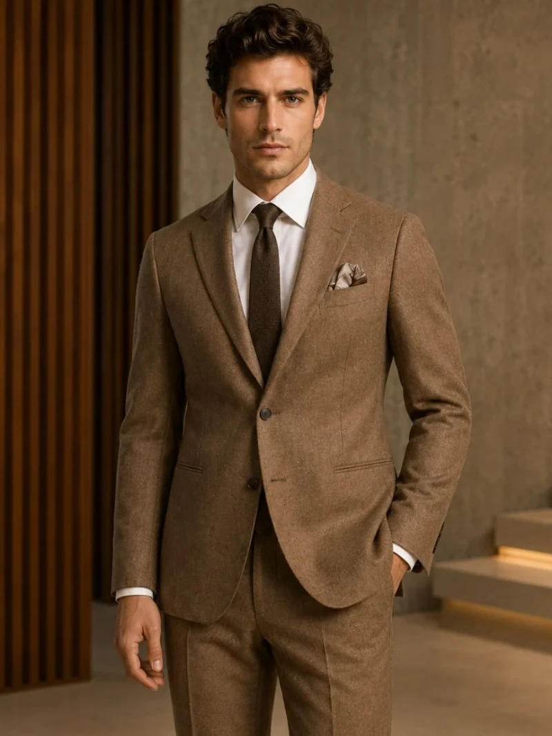 Harrington Wool Twill Brown Suit Model