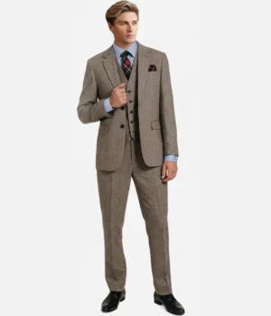 Kingsmere Wool Herringbone Brown Suit Front