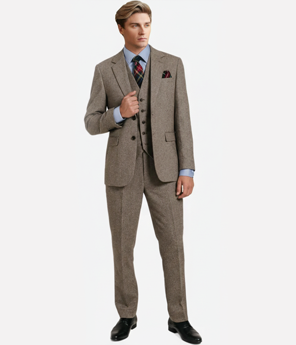 Kingsmere Wool Herringbone Brown Suit Front