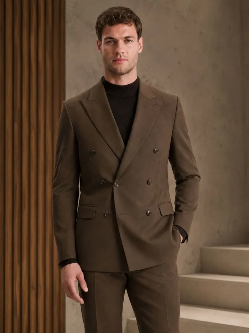 Kingsmere Wool Solid Brown Suit Model