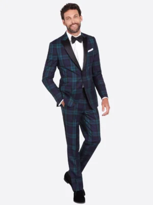 SuitsHeritage Men’s Check Tartan Slim Fit 2 Piece Tuxedo