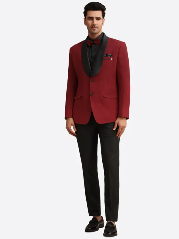 SuitsHeritage Men’s Red Woven Regular Fit 3 Piece Tuxedo