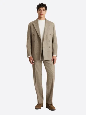 SuitsHeritage Men’s Herringbone Beige Double Breasted Regular Fit 2 Piece Suit